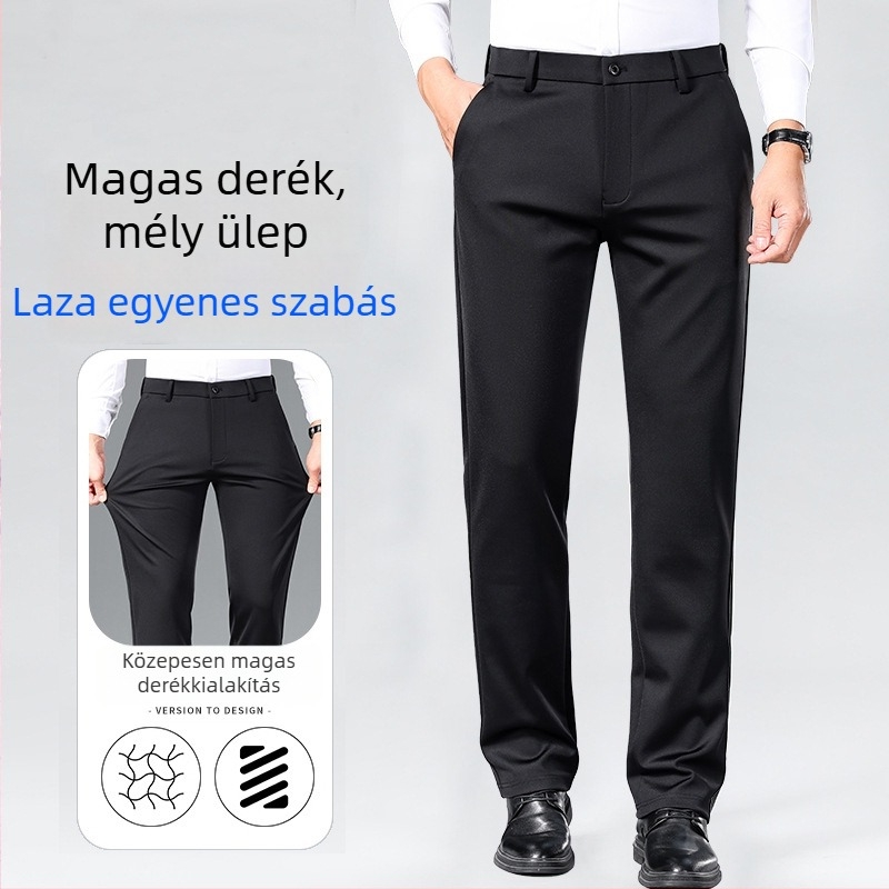Középkorú férfiak üzleti nadrágja, egész éves viselet, egyenes szabású, rugalmas, vasalásmentes, hétköznapi viselet