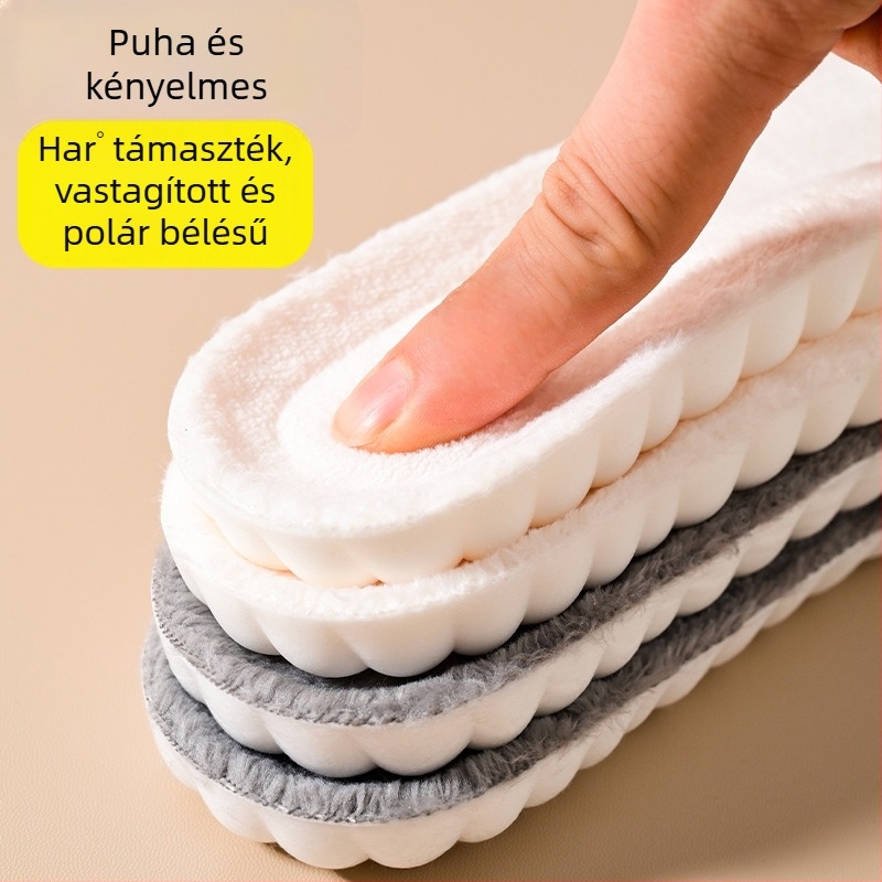 Meleg PU talpbetét, puha és vastag fleece borítással, boltozat-támogatás, nagy rugalmasság, ütéscsillapítás és nedvszívás téli viselethez