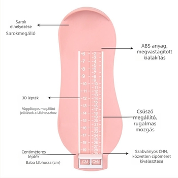 gyerek cipő belső hossz mérő, gyerek talp hossz mérése, 0–8 évesek, otthoni használatra