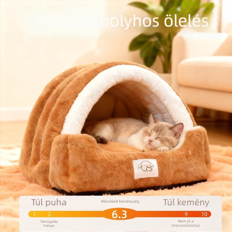 Minden évszakos zárt macskafészek, levehető és mosható, biztonságos, meleg és vastag párnázattal