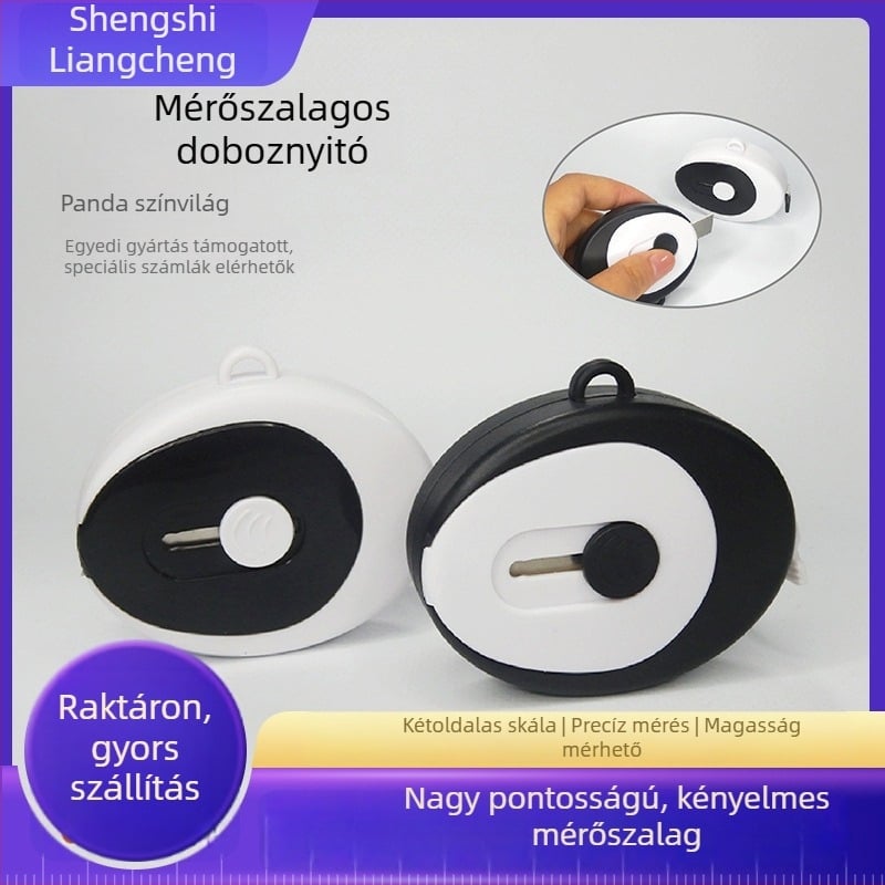 Panda színű, nagy pontosságú mini mérőszalag, többfunkciós puha vonalzó, hordozható csomagolás-nyitó kés és háromdimenziós mérés
