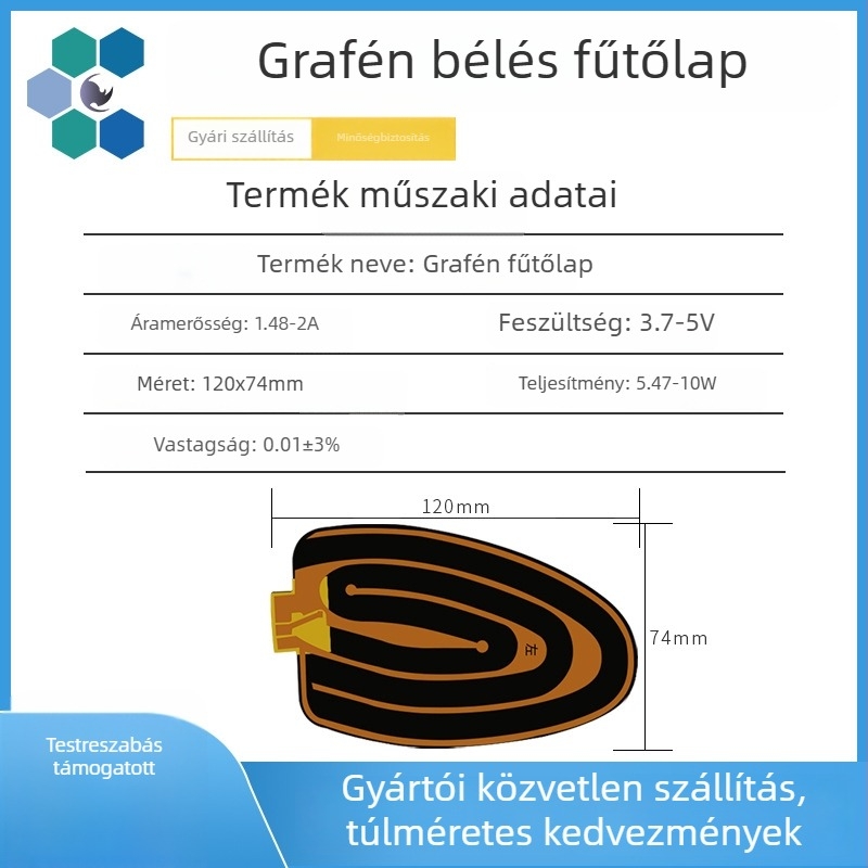 Kültéri cipőmelegítő grafén talpbetéttel és rugalmas fűtőfilmmel, 5V/3.7V, CE-tanúsított