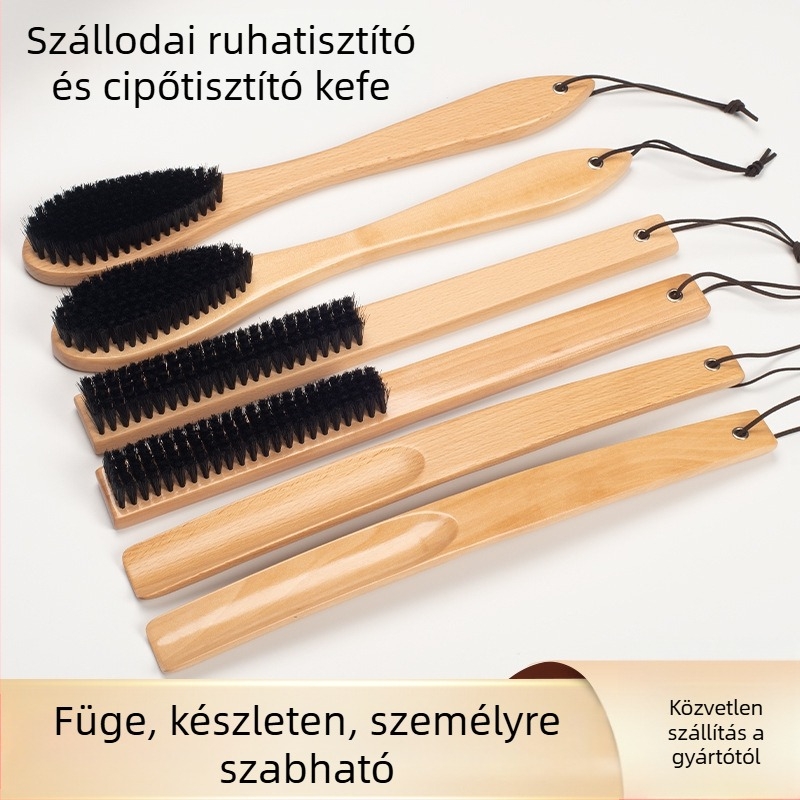 Hosszú fa fogantyújú cipőtisztító kefével, lotusfa és bükkfa anyagból, USHINE márka, Guilin eredetű, 50 db egy dobozban