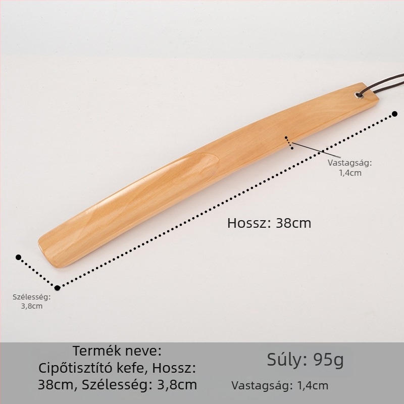 Hosszú fa fogantyújú cipőtisztító kefével, lotusfa és bükkfa anyagból, USHINE márka, Guilin eredetű, 50 db egy dobozban