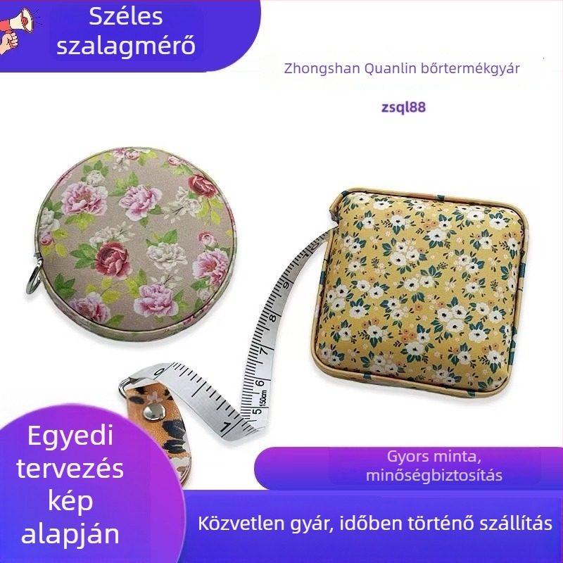 PU anyagú mérőszalag, mini, kör- és négyzet formájú, modell QL-0926, mérési tartomány 1,52 m, testreszabható