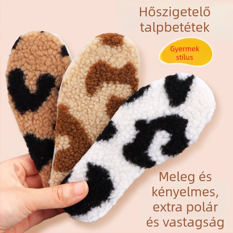 Gyerekeknek meleg talpabetét gyapjúból fleece-béléssel, vastag, lélegző téli használatra, uniszex