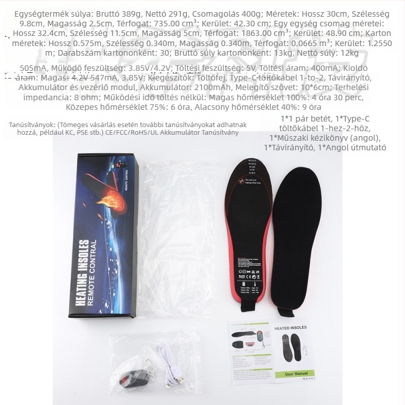 Fűtött talpbetét - habanyag, teljes talpbetét, modellek SP-XJ01/SP-XJ02, uniszex, felnőtt