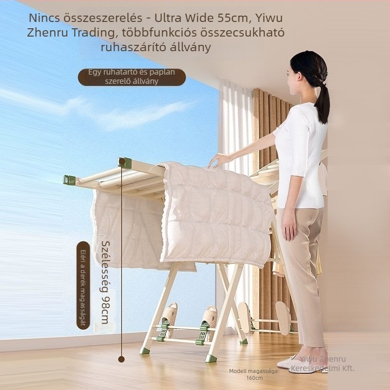 Szerelés nélküli összecsukható ruhaszárító állvány, padlóra álló, szénacélból, ruhákhoz, nadrágokhoz és nyakkendőkhöz