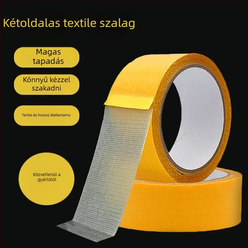 Textil alapú, kettős oldalú ragasztószalag bútorok szereléséhez, 1 mm vastagság, -20–80°C hőmérséklet-tartomány, ragasztórendszer: duct tape, sorozat Spring Couplets Glue Series