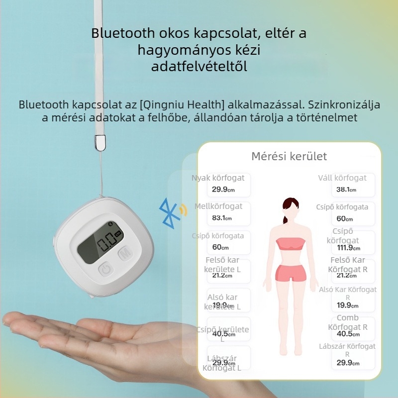 Okos testmérő szalag Bluetooth-alkalmazással (CF10A; ABS; 150 cm-ig; elem)