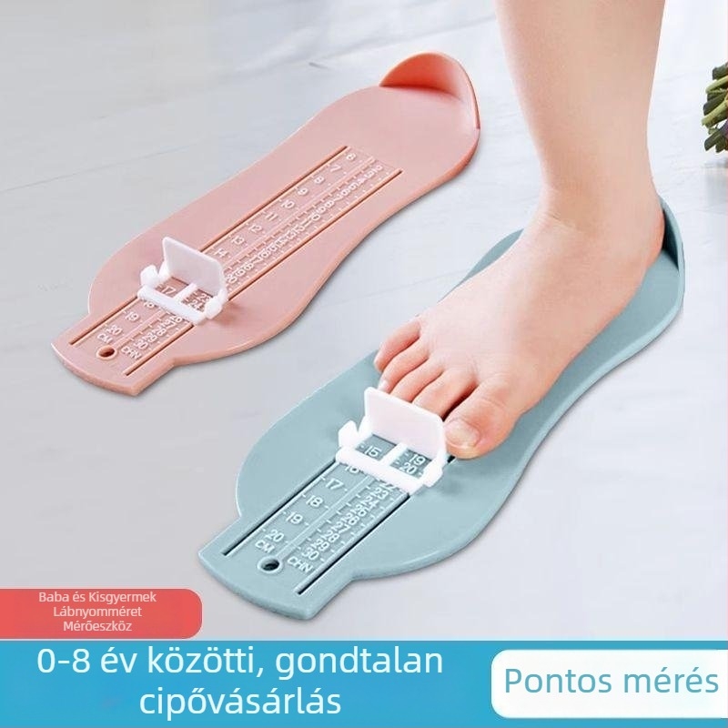 Műanyagból készült mérőeszköz újszülött és kiskorú gyermek lábfejének hosszához, belső cipőhossz mérővel, univerzális, háztartási használatra