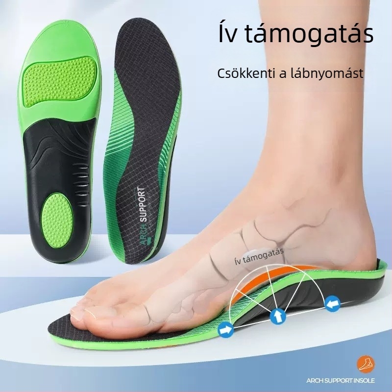Ortopéd boltozat-támogató talpbetét, EVA anyagból, modell B72, teljes talp, alkalmas bőr cipőkhöz, bakancsokhoz, mindennapi cipőkhöz, munkás cipőkhöz és papucsokhoz