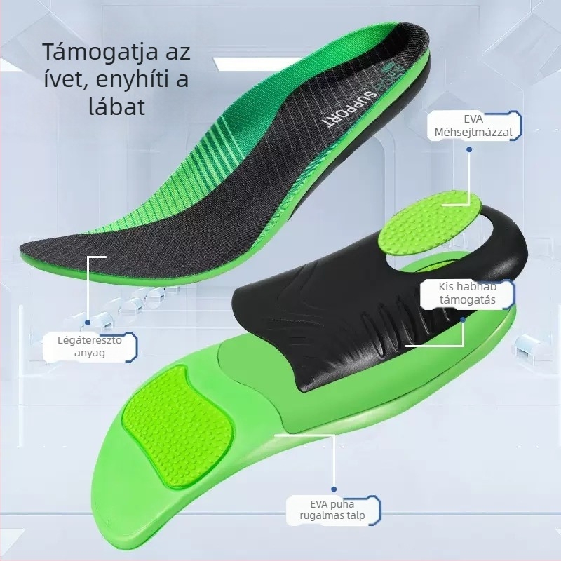 Ortopéd boltozat-támogató talpbetét, EVA anyagból, modell B72, teljes talp, alkalmas bőr cipőkhöz, bakancsokhoz, mindennapi cipőkhöz, munkás cipőkhöz és papucsokhoz