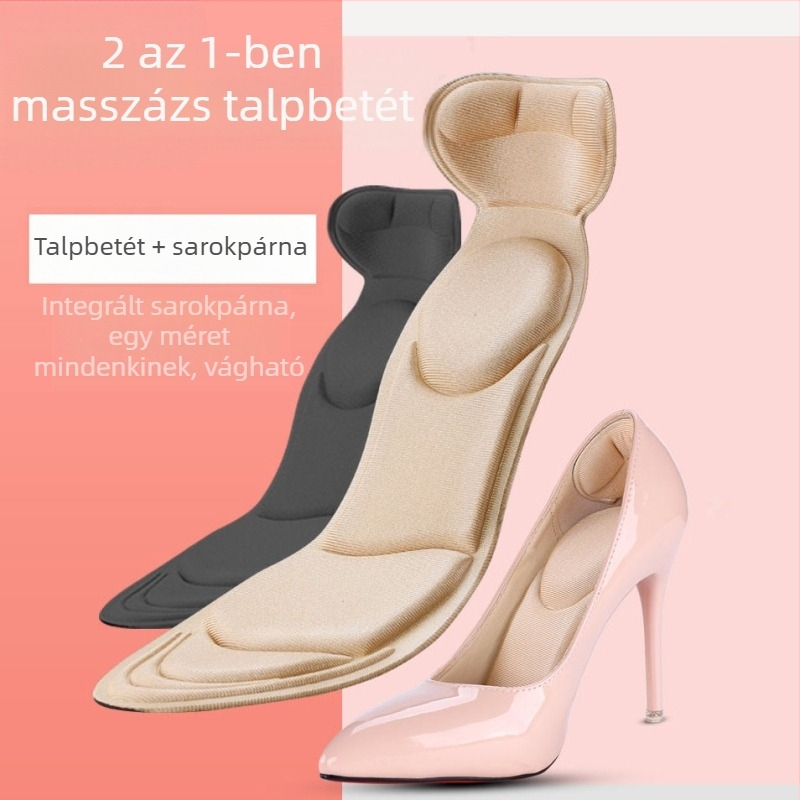 2‑az‑1‑ben sarokbetét masszázsos, női, légáteresztő, izzadságot felszívó, deodoráló, boltozati támasz, ütéscsillapítás és csúszásmentes.