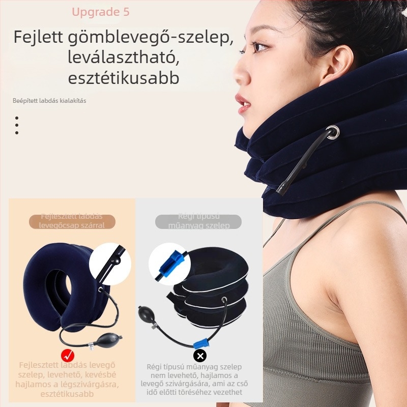 Felfújható nyaki traction eszköz (modell Inflatable cervical traction device 0002) — flocking anyag, nyaki traction, otthoni gyógykezelés, nyaki gallér, 1 éves garancia