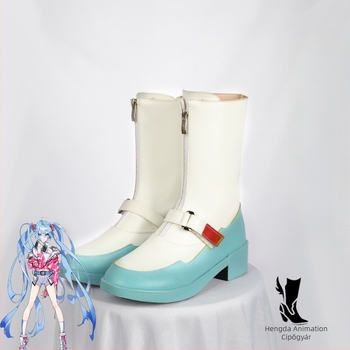 Cosplay cipő Miku számára, lapos orr, felsőrész: másodlagos marhabőr, fa talp, klínos sarok >8 cm, nőknek