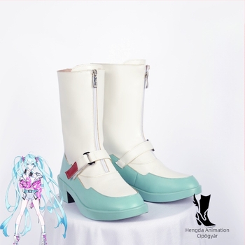 Cosplay cipő Miku számára, lapos orr, felsőrész: másodlagos marhabőr, fa talp, klínos sarok >8 cm, nőknek