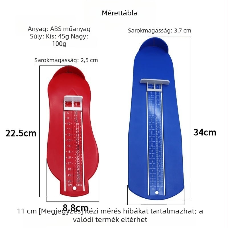 Felnőttek és gyerekek lábhossz-mérő eszköze - műanyag kivitel, szabvány csomagolás, Concerning márka, 1–16 éves korig