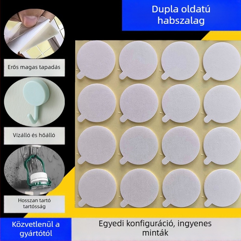 PE habból készült, dupla oldalú falikampó, szilikon ragasztó rendszerrel, magas viszkozitású, alkalmas a parfümös üveg aljára