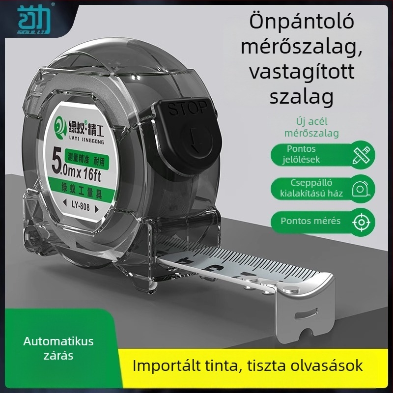 Acél mérőszalag, háztartási használatra, nehéz kivitelezésű, kopásálló, mágneses, automatikus visszahúzás