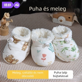 Baba pamutból készült cipő és zokni, anti-karcolás védelemmel, puha talppal, téli szezonra, rajzfilmszerű dizájnnal
