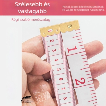Szabó mérőszalag, szélesebb és vastagabb, standard pontossággal, cm-skálával — anyagok: műanyag és bőr, márka Unique
