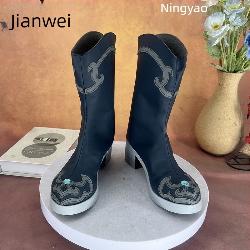 Cosplay csizma lányoknak, kerek orrú, Super Fiber felsőrész, 6–8 cm sarok, PU talp