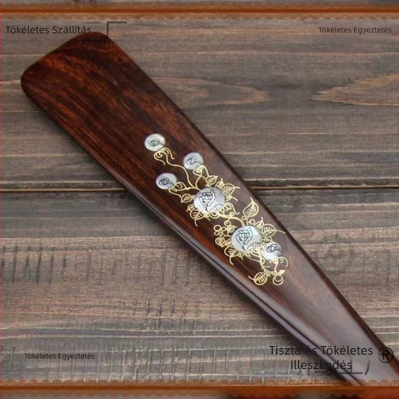 Cipőkanál Ebonyfa hosszú nyéllel, kagylóbevonattal; Termékkód Xh63t7ws; Típus: Shoehorn; Ajánlott tavaszra és őszre.