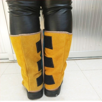 Két rétegű marhabőr hegesztő lábvédők, magas szárú, kopásálló, hőszigetelő, szikra elleni védelem