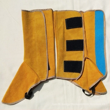 Két rétegű marhabőr hegesztő lábvédők, magas szárú, kopásálló, hőszigetelő, szikra elleni védelem