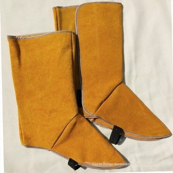 Két rétegű marhabőr hegesztő lábvédők, magas szárú, kopásálló, hőszigetelő, szikra elleni védelem