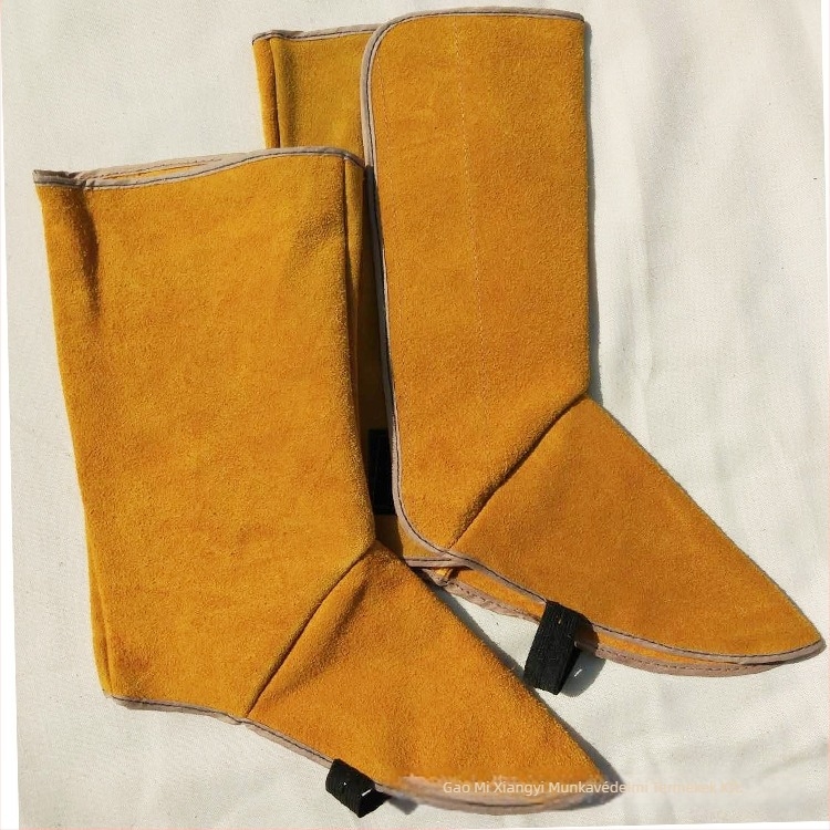 Két rétegű marhabőr hegesztő lábvédők, magas szárú, kopásálló, hőszigetelő, szikra elleni védelem