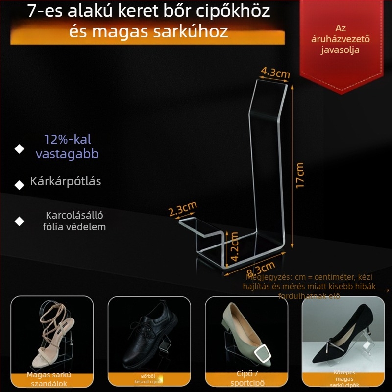 Átlátszó akril kijelző állvány középmagas és magas sarkú bőr cipők számára, rugalmas belső támaszokkal