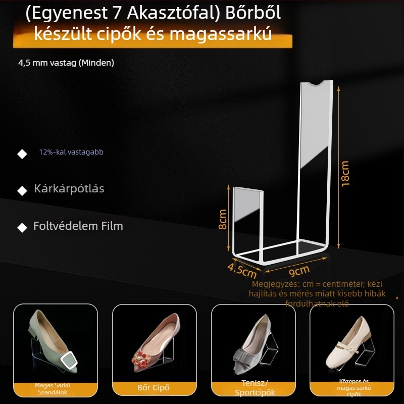 Átlátszó akril kijelző állvány középmagas és magas sarkú bőr cipők számára, rugalmas belső támaszokkal