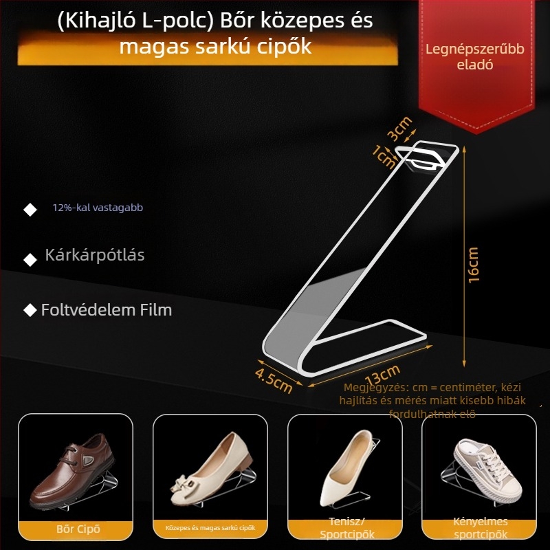 Átlátszó akril kijelző állvány középmagas és magas sarkú bőr cipők számára, rugalmas belső támaszokkal