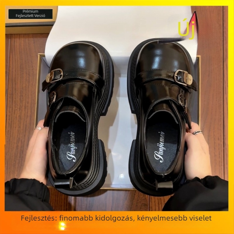 Női cosplay loafer cipő négyzetes orrú, felső rész műbőr, gumírozott talp, platformos talp, záródás egy csattal