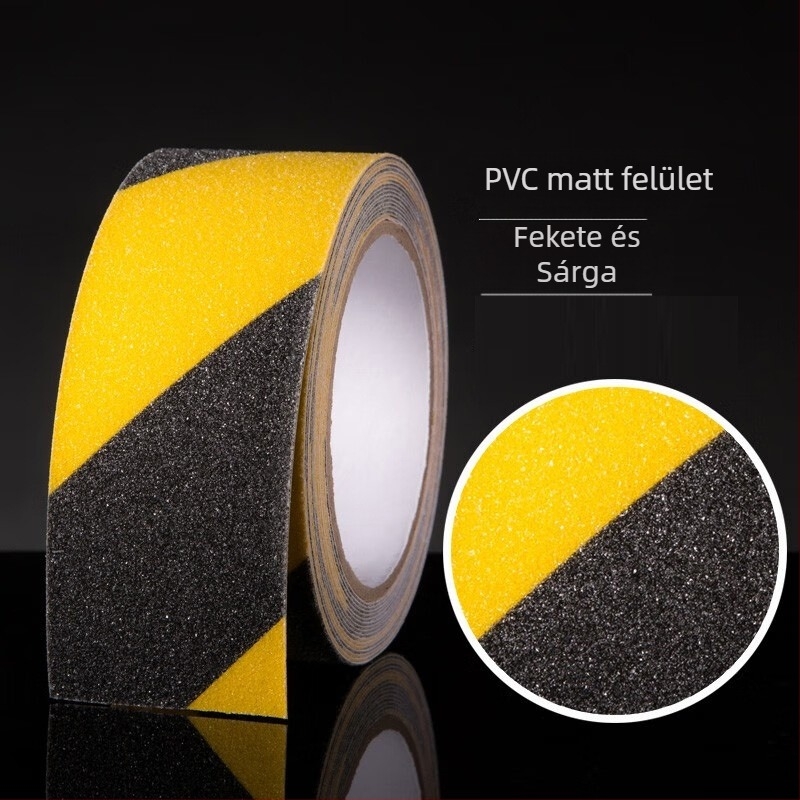 PVC csúszásmentes szalag lépcső- és padlójelöléshez, 0,8 mm vastagság, 5 m hossz, akril ragasztó, kopásálló