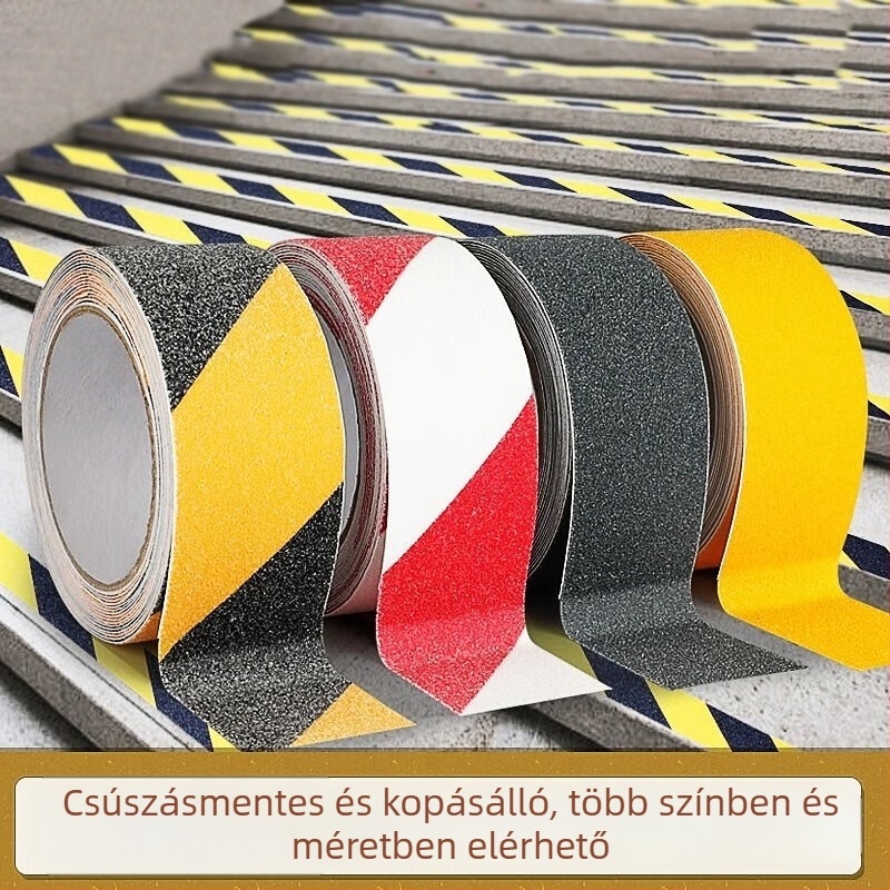 PVC csúszásmentes szalag lépcső- és padlójelöléshez, 0,8 mm vastagság, 5 m hossz, akril ragasztó, kopásálló