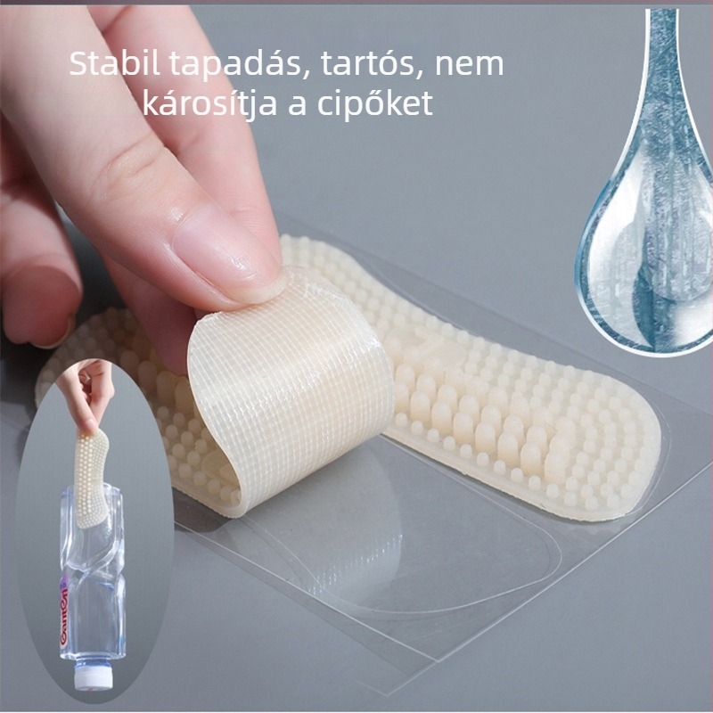 4D szilikon sarokragasztó – csúszásmentes talp masszázs szemcsékkel, modell HGT10, félméretű alátét magas sarkú cipőkhöz