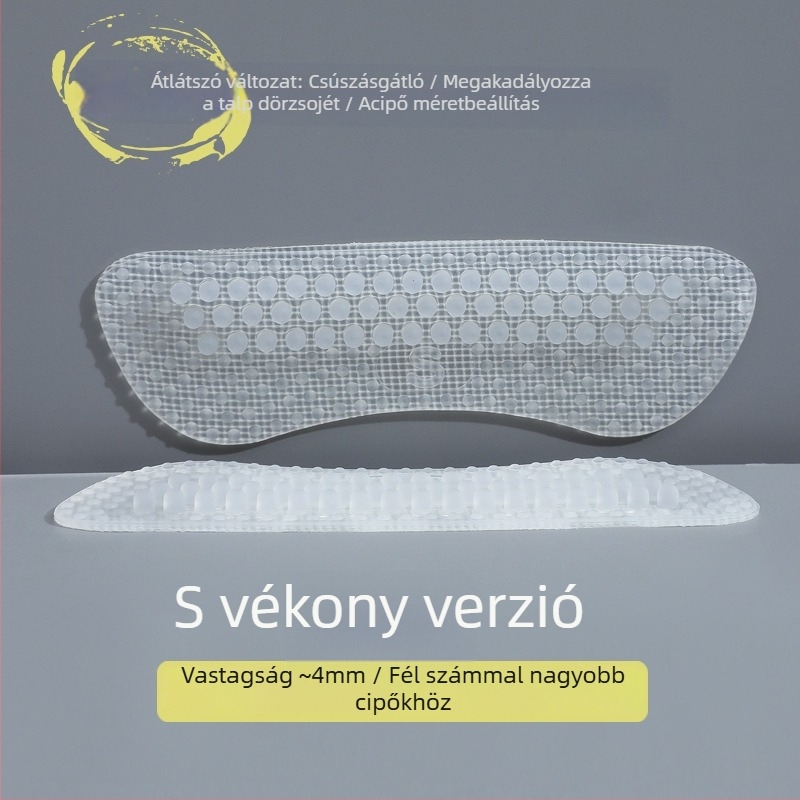 4D szilikon sarokragasztó – csúszásmentes talp masszázs szemcsékkel, modell HGT10, félméretű alátét magas sarkú cipőkhöz