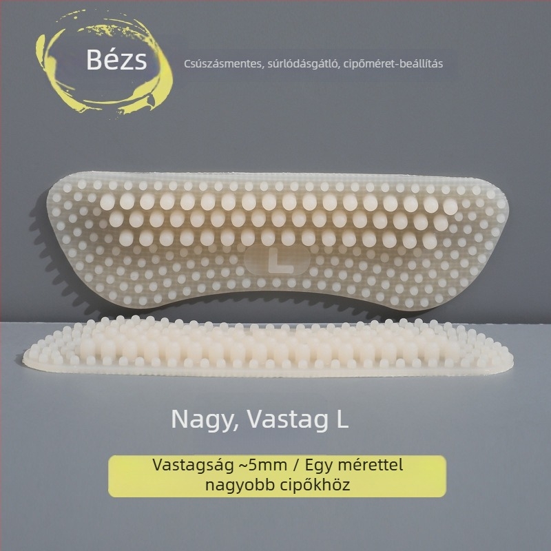 4D szilikon sarokragasztó – csúszásmentes talp masszázs szemcsékkel, modell HGT10, félméretű alátét magas sarkú cipőkhöz