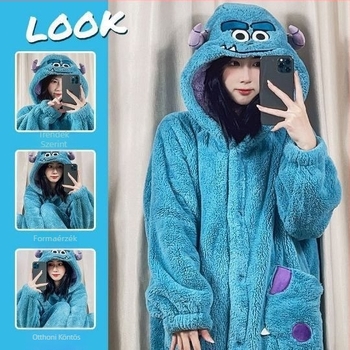 Női korall fleece pizsama szett, vastag és kényelmes, Cartoon Anime stílus, kerek nyakú, hosszú ujjú