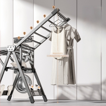 Önálló állványos ruhaszárító, alumíniumötvözetből, összecsukható, szárny alakú dizájn, modern minimalista stílus