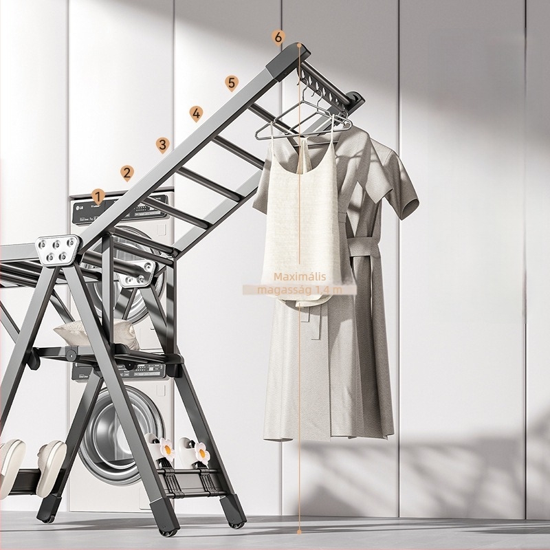 Önálló állványos ruhaszárító, alumíniumötvözetből, összecsukható, szárny alakú dizájn, modern minimalista stílus