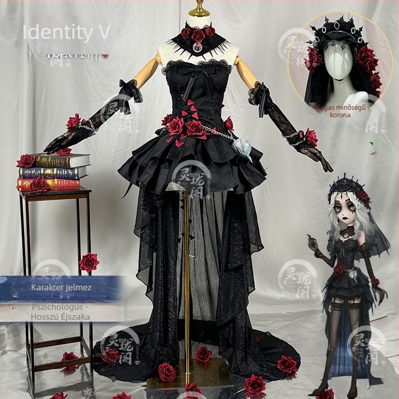 Identity V cosplay: pszichológus – hosszú ruha Witch Night, parókával és cipővel, szatén anyag, 2026 tavasz, játék anime szerepjáték, koreai stílus