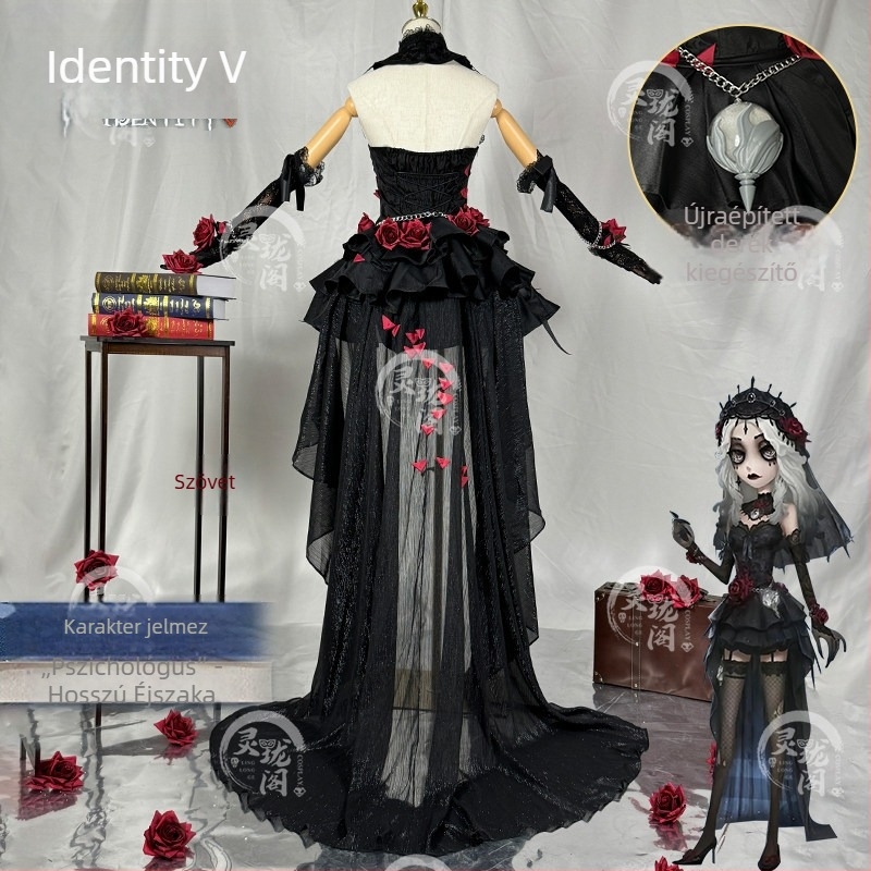 Identity V cosplay: pszichológus – hosszú ruha Witch Night, parókával és cipővel, szatén anyag, 2026 tavasz, játék anime szerepjáték, koreai stílus