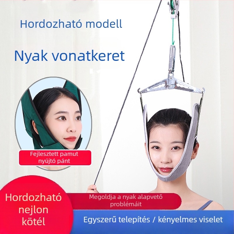 Yilaile nyaki-trakció keret, vászon pánt + ötvözet tartó, kampó/ajtóba akasztó típus, nyaki masszázs