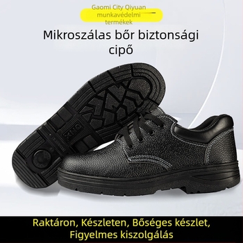 Férfi munkavédelmi cipő acélorrúval, mikroszálas bőr, lélegző gumi talppal, négy évszakos védelem építkezéseken, ütésálló és átszúrás elleni