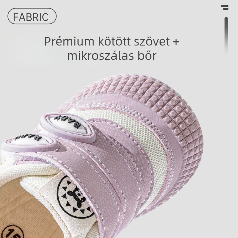 12-36 hónapos babacipő, mikroszálas bőr felsőrész, puha talp, csúszásmentes, lélegző háló, rajzfilm stílus