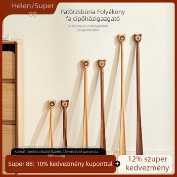 Solid Wood Cat-Claw Shoehorn with Long Handle - Magnetic Shoe Puller for Pregnant Women and Children